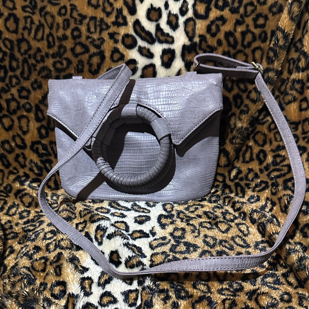 Anthropologie Light Lavender Croc-Embossed Circle-Handle Crossbody
